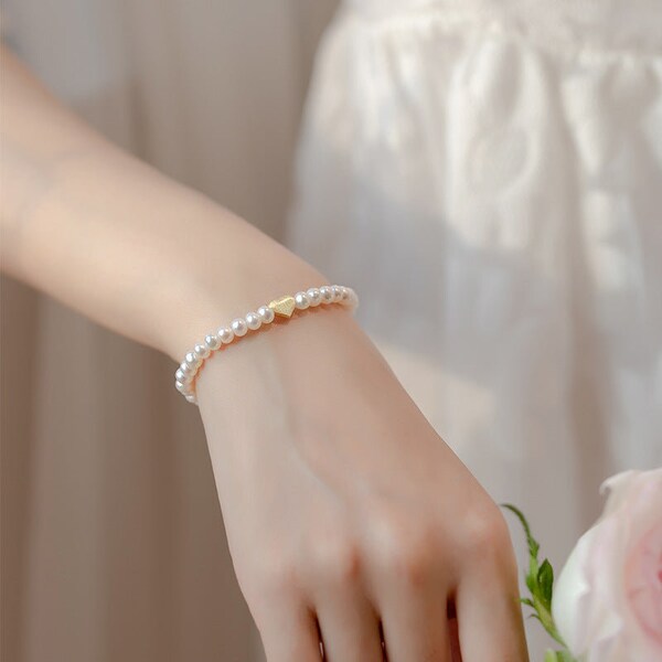 Bracelet En Plaqué Or Jaune 14K Avec Perles D'eau Douce Naturelles - Marque Rosemimosa