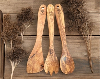 Lot De 3 Ustensiles De Cuisine en Bois d’Olivier