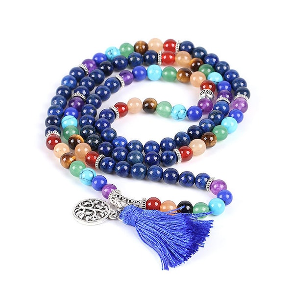 Bracelet en Lapis Lazuli 6mm, Style Yoga, Alliage, 67.1 cm