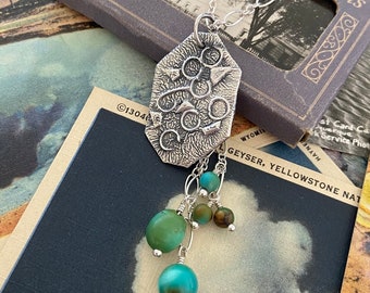Calming Necklace with Hubei Turquoise Beads & Textured Silver All Handmade Reticulated Sterling