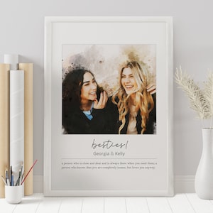 Custom Watercolor Portrait From Photo Definition Print Friendship Sister Photo Gift Best Friend Gift For Her Personalized Birthday Gifts