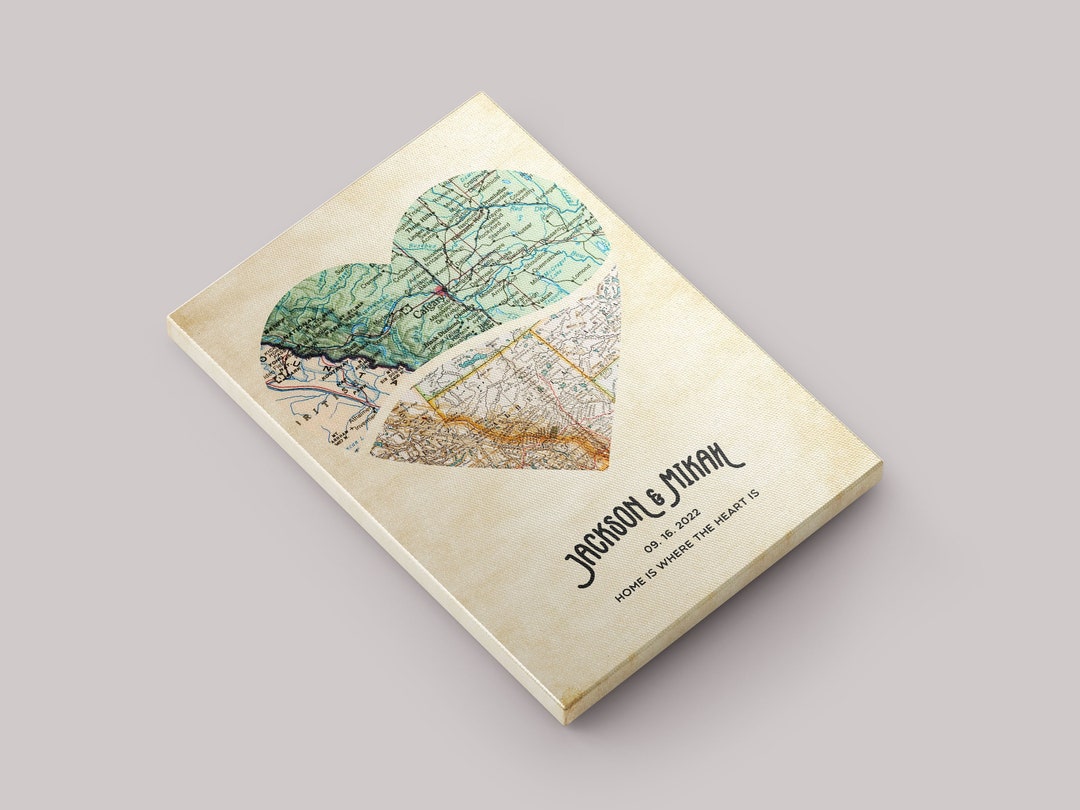 Custom Map Canvas Print, Personalized Heart Map, Custom Wedding