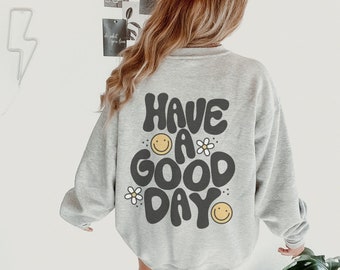 Sweatshirt Women Trendy Crewneck Preppy Hoodie for Girl Happy Face Sweatshirt Trendy Sweatshirt with Saying Trendy Sweatshirt for Teen
