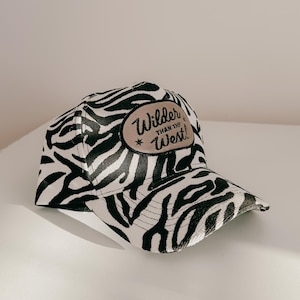 Zebra Corduroy Trucker Hat Animal Print Wilder than the West Velvet Patch Embroidered Cap Women Trendy Leopard Print Baseball Cap