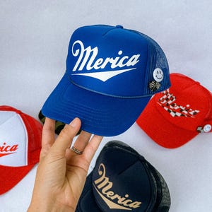 Merica Trucker Hat USA Patriotic Hat for Women 4th of July Western Cowgirl Hat America Hat Country Concert Outfit Lake Day Trucker Cap Rodeo