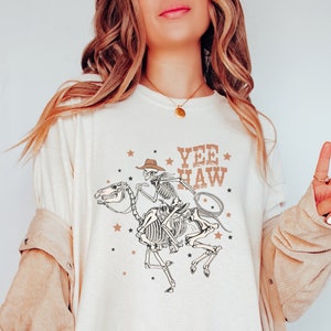 Western Skeleton Halloween Shirt Skeleton Cowboy Shirt Halloween T Shirt Women Halloween Cowboy Shirt Trendy Skeleton Shirt Howdy