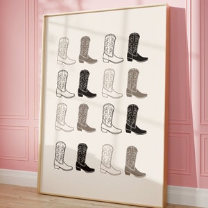 Neutral Cowboy Boot Wall Art Western Brown Poster Living Room Cowgirl Boot Outline Printed Wall Art Unframed Digital Download Cowgirl Print