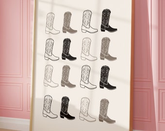 Neutral Cowboy Boot Wall Art Western Brown Poster Living Room Cowgirl Boot Outline Printed Wall Art Unframed Digital Download Cowgirl Print