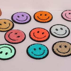 Smile Face Iron On Patch Happy Face Patch Embroidered Patch Jacket Positivity Patch Self Adhesive Patch Inspirational Chenille Patch Clothes