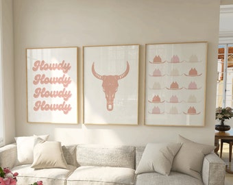 Pink Cowgirl Feminine Wall Decor Howdy Pink Poster Cowboy Boot Wall Decor Cowgirl Hat Pink Room Decor Teen Girl Cowgirl Stylish Dorm Decor