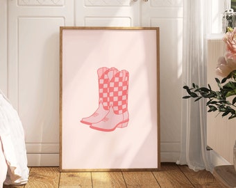 Arte de pared de muy buen gusto rosa Arte de pared occidental Botas de vaquero Cartel Impresión de vaquera Decoración occidental Impresión de pared rosa Impresión minimalista Arte de pared rosa