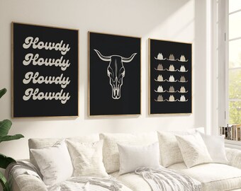 Black Western Print Neutral Black Wall Art Western Prints Cowgirl Bedroom Decor Modern Cowgirl Art Rustic Howdy Wall Art College Dorm