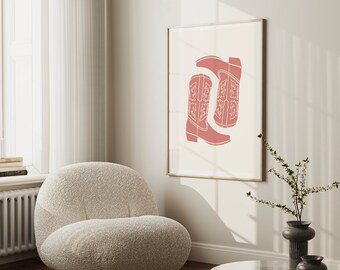 Impression de botte de cow-girl rose Western Room Decor Preppy Wall Art Boho Western Prints Cowboy Boot Print Teen Girl Room Decor Art mural rose