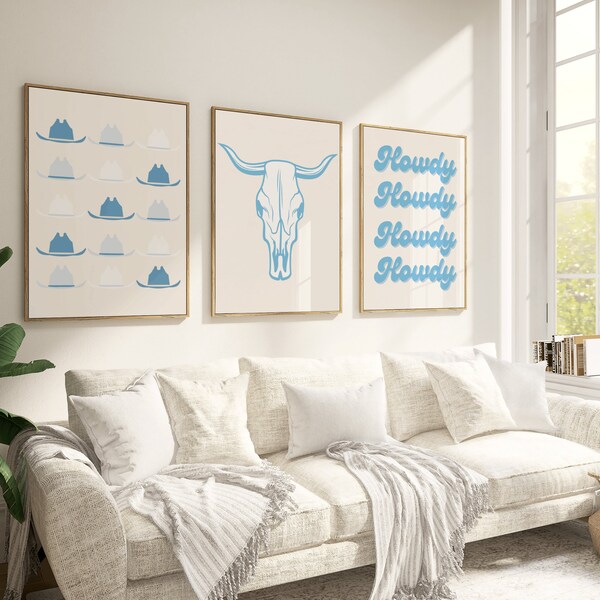 Blue Western Prints College Dorm Decor Teen Girl Wall Art Preppy Poster Western Room Decor Howdy Wall Print Preppy Room Decor Apartment