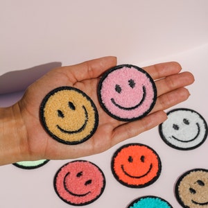 Smile Face Iron On Patch Happy Face Patch Embroidered Patch Jacket Positivity Patch Self Adhesive Patch Inspirational Chenille Patch Clothes