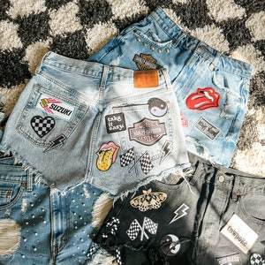Jean Shorts Patches Etsy