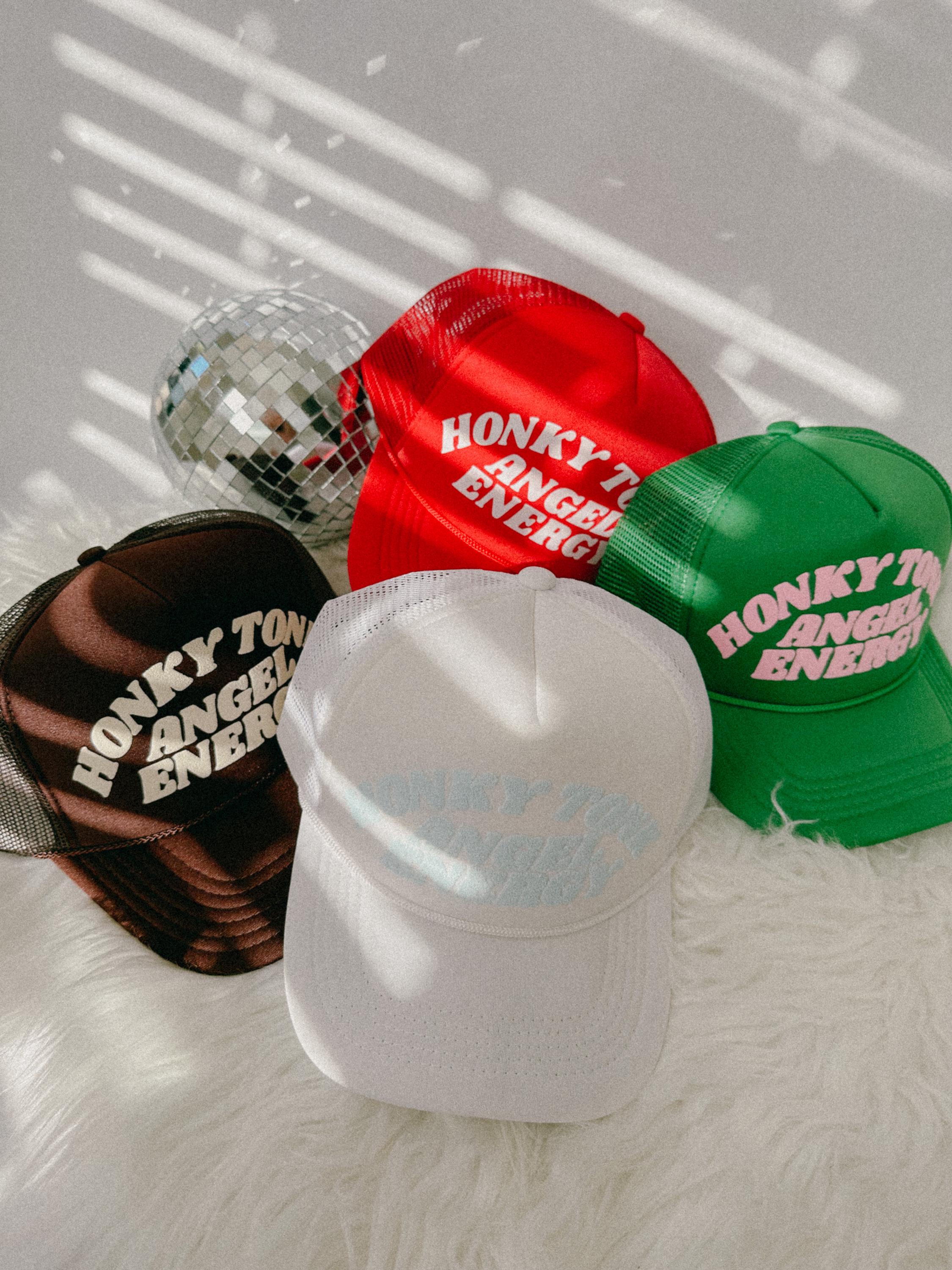 Honky Tonk Angel Energy Trucker Hat Puff Print Custom Y2K Honky Tonk Angel Energy Trucker Hat Puff Print Custom Y2K
