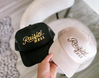 Raisin Hell Embroidered Trucker Hat Custom Western Cowgirl Hat Country Concert Hat Rodeo Hat Trendy Raising Hell Cap Gift Her Country Style