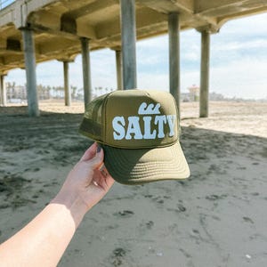 Salty Trucker Hat Pray For Surf Custom Trucker Hat Puff Print Beach Hat Unisex Surfer Hat Wave Salty Beach Trucker Hat Summer Vacation Hat