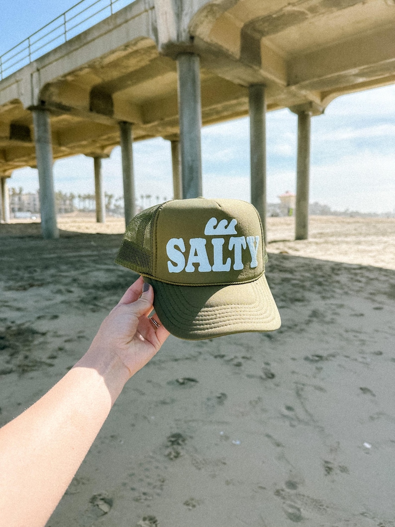 Salty Trucker Hat Pray For Surf Custom Trucker Hat Puff Print Beach Hat Unisex Surfer Hat Wave Salty Beach Trucker Hat Summer Vacation Hat