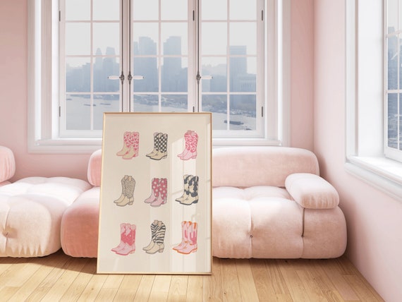Preppy Wall Art Printable | College Dorm Room Decor | Digital Download Poster for Girls | Pink Trendy Aesthetic Bedroom Wall Art, Cowgirl