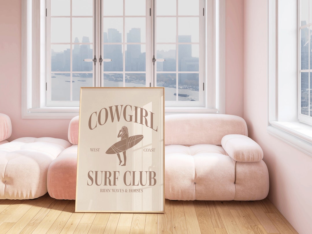 Beige Cowgirl Surf Club Wall Print Neutral Western Room Decor Coastal ...