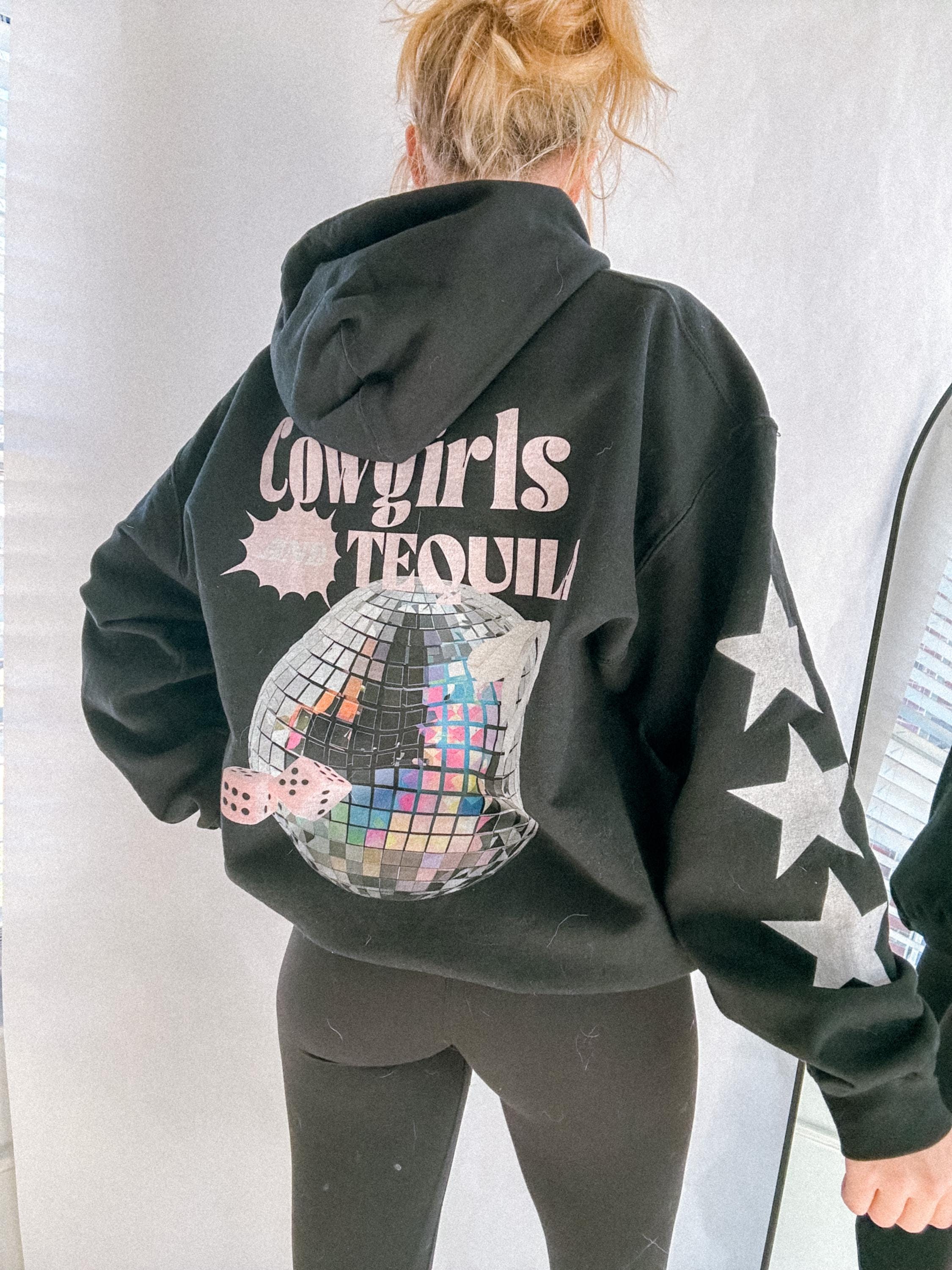 Cowgirls and Tequila Hoodie Disco Cowgirl Sweatshirt Coquette Bow Cowgirl Hoodie Trendy Star Retro Cowboy Sweatshirt Women Y2K Disco Cowboy