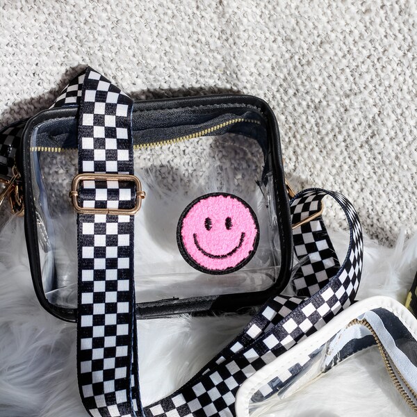 Custom Crossbody Purse Clear Stadium Bag for Concert Custom Bag Gift Concert Outfit Purse Strap Crossbody Purse Bag Handmade Smile Face