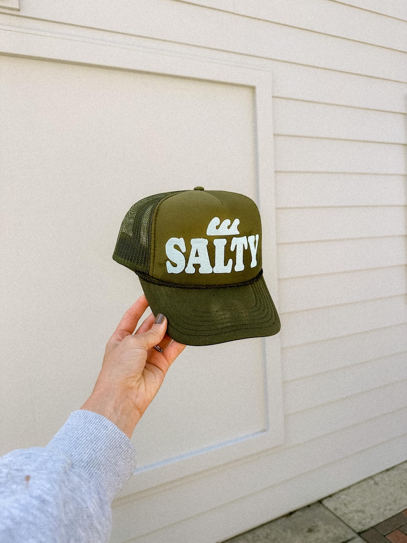 Salty Trucker Hat Pray For Surf Custom Trucker Hat Puff Print Beach Hat Unisex Surfer Hat Wave Salty Beach Trucker Hat Summer Vacation Hat