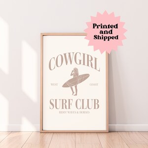 Beige Cowgirl Surf Club Wall Print Neutral Western Room Decor Coastal Cowgirl Beach Room Decor Printed Wall Art Surfer Cowgirl Poster Tan