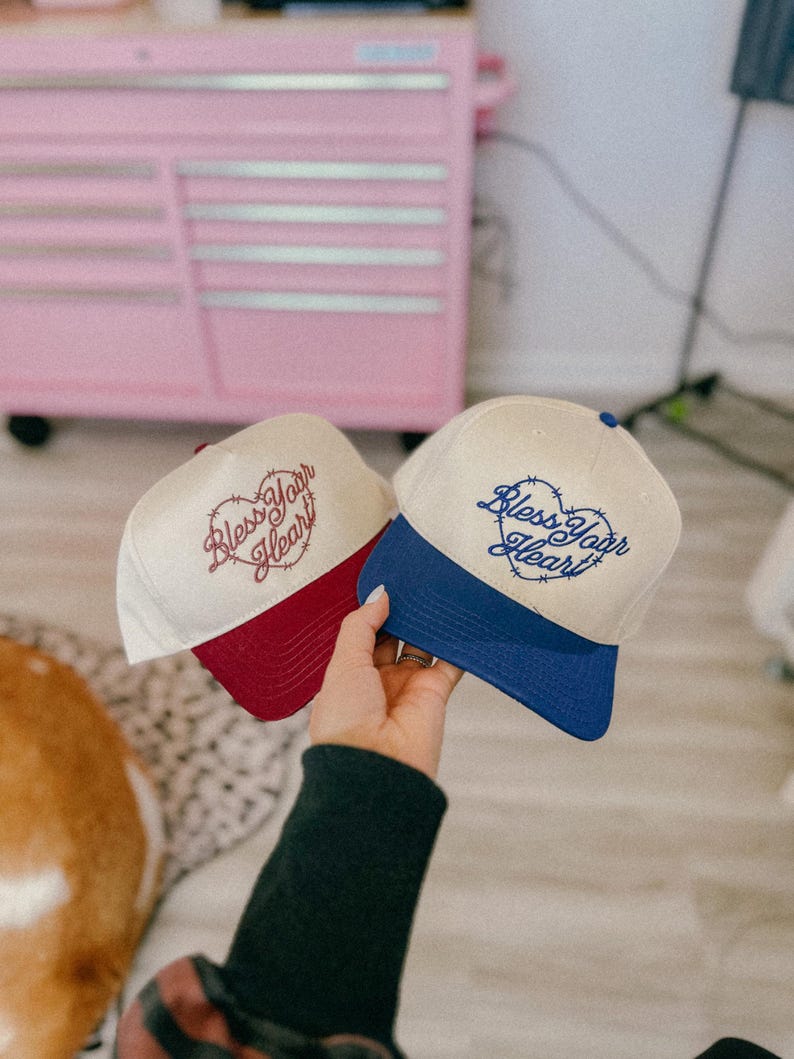 Bless Your Heart Trucker Hat Embroidered Western Cowgirl Hat Red Country Concert Hat Rodeo Trucker Cap Festival Accessory Trendy Gift Her image 2