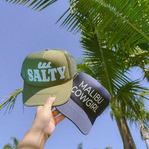Salty Trucker Hat Pray For Surf Custom Trucker Hat Puff Print Beach Hat Unisex Surfer Hat Wave Salty Beach Trucker Hat Summer Vacation Hat