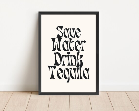 Save Water Drink Tequila Wall Print Cocktail Poster Retro - Etsy