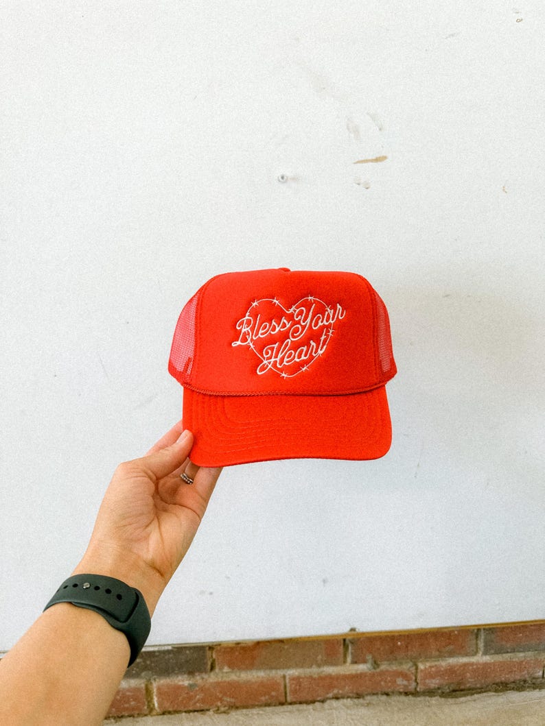 Bless Your Heart Trucker Hat Embroidered Red Western Trucker Hat Rodeo Country Concert Accessory Festival Cowgirl Hat Embroidered Trendy Hat