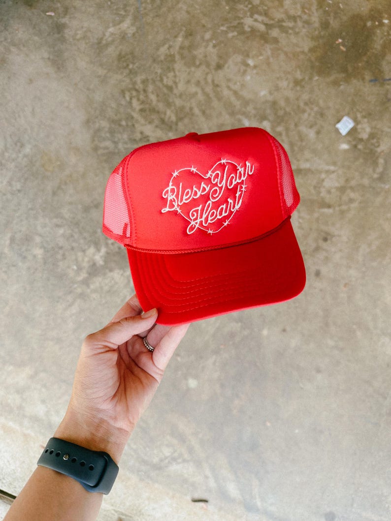 Bless Your Heart Trucker Hat Embroidered Red Western Trucker Hat Rodeo Country Concert Accessory Festival Cowgirl Hat Embroidered Trendy Hat