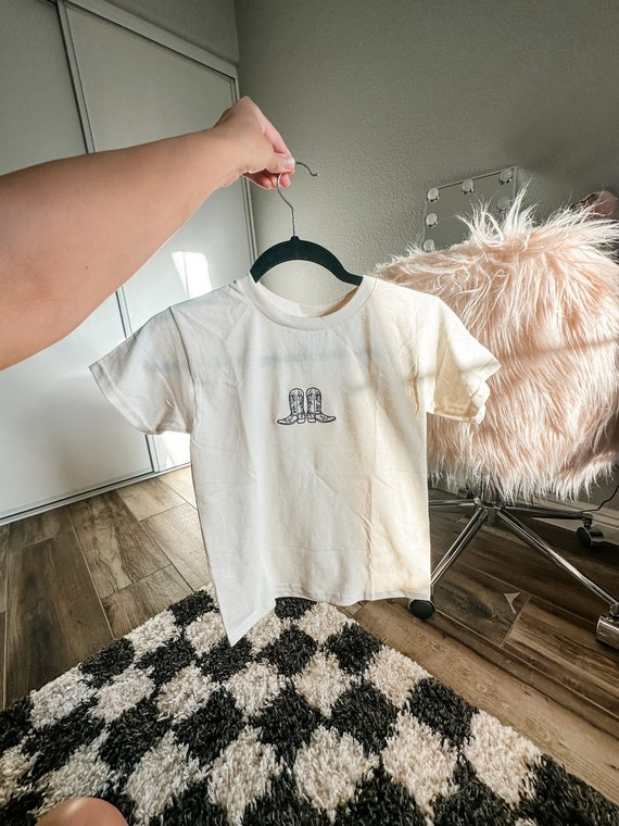 Western Embroidered Tee | Cowboy Boots Crop Top | Trendy Cowgirl Shirt | Country Outfit Tee | Stylish Western Baby Tee