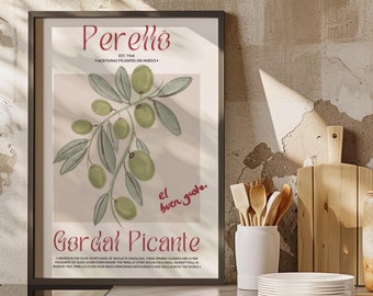 Perelló Olive Kitchen Print, Mediterranean Illustration Poster, Minimalist Food Art