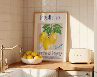 Positano Lemon Print, Amalfi Coast Kitchen Art, Italian Mediterranean Decor