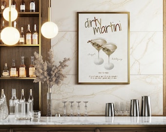 Dirty Martini Cocktail Print, Olive Green Bar Art, Classic Drink Poster