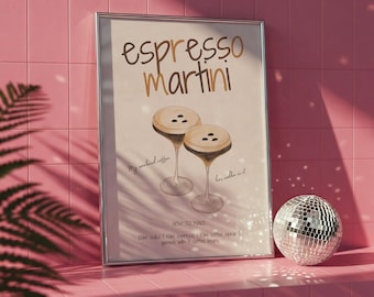 Espresso Martini Cocktail Print, Bar Cart Wall Art, Modern Illustration