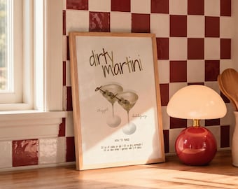 Dirty Martini Cocktail Print, Olive Green Bar Art, Classic Drink Poster