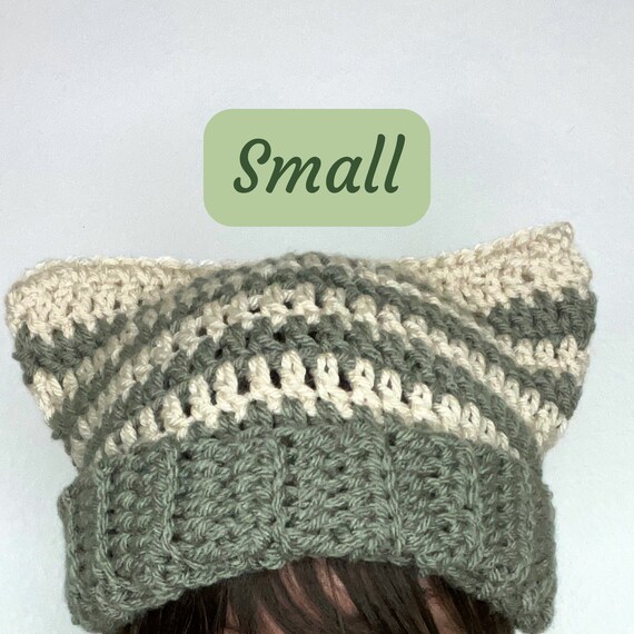 Handmade Cat Ear Beanie: Crochet Striped Ribbed Kitty Hat  display picture 1