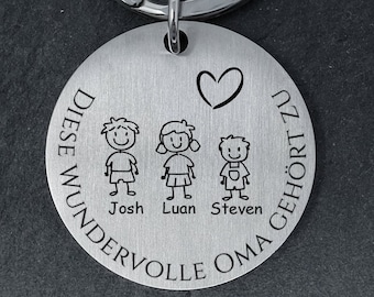 Personalized keychain with engraving for grandma/grandmother - "This grandma belongs to ..."