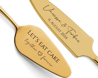 Tortenheber Set "Let's eat cake" mit persönlicher Gravur als Geschenk zur Hochzeit oder Jahrestag - Personalisiertes Hochzeitsgeschenk