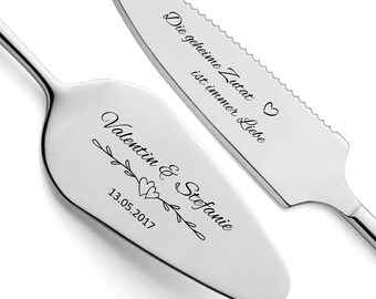 Tortenheber Set "Die geheime Zutat ist immer Liebe" als Geschenk zur Hochzeit/ Verlobung - Hochzeitsgeschenk mit Namen und Gravur