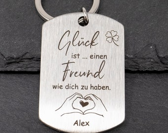 Schlüsselanhänger "Glück ist einen Freund wie dich zu haben" - personalisierter Anhänger mit dem Namen deines "Kumpel" als Schlüsselring