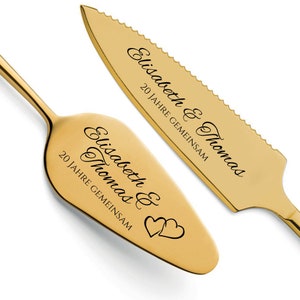 Cake server including cake knife in a set with personal engraving as a gift for a wedding anniversary/anniversary Gold