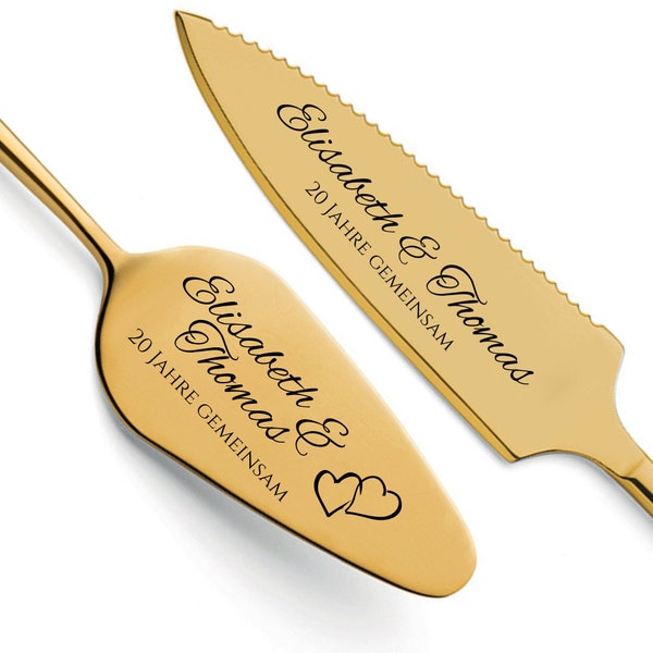 Cake server including cake knife in a set with personal engraving as a gift for a wedding anniversary/anniversary