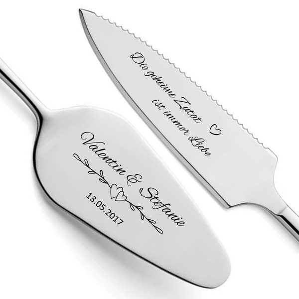 Cake server set "The secret ingredient is always love" as a wedding/engagement gift - wedding gift with name and engraving