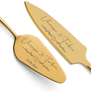 Tortenheber inkl. Tortenmesser im Set mit persönlicher Gravur als Geschenk zur Hochzeit Jahrestag Personalisiertes Hochzeitsgeschenk Gold